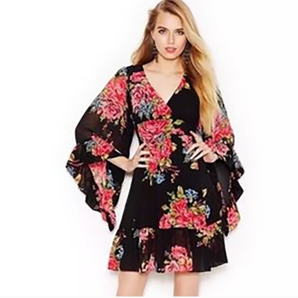 Floral Black Dress with Red and Pink Roses Size 10 - Picture 2 of 11